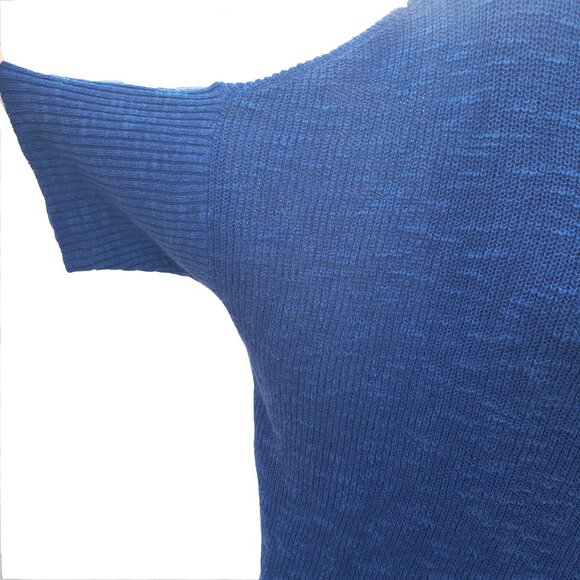 Eileen Fisher Sweater Blue Linen Knit V Neck Short Dolman Sleeve Hi Low Small - Picture 3 of 7